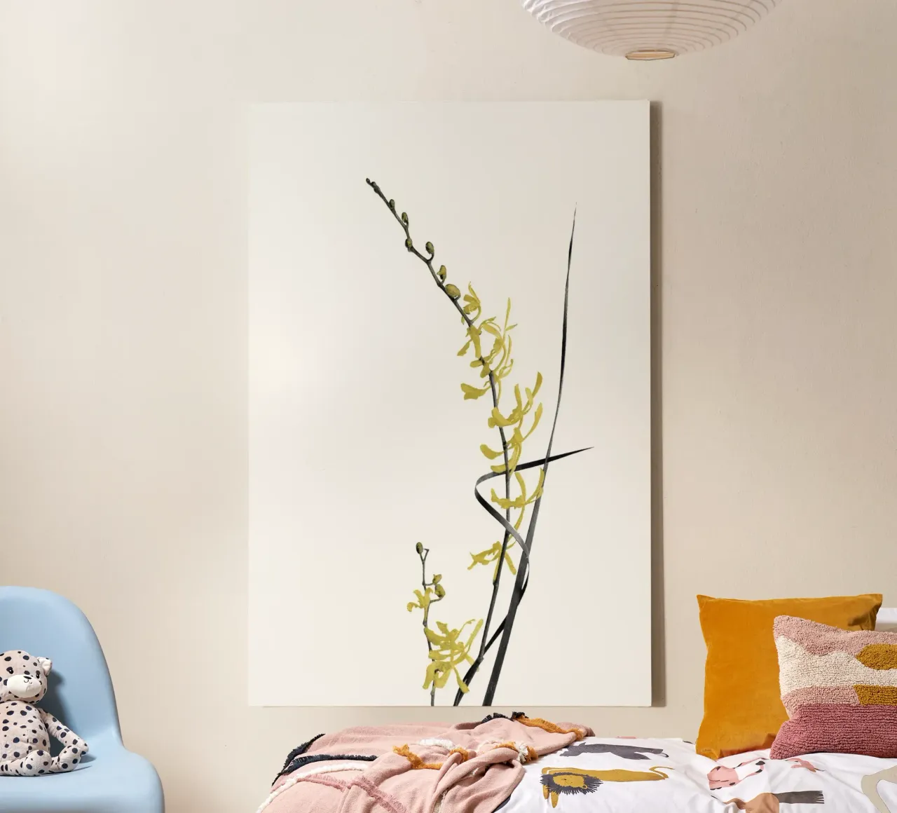 Bloem Minimal Zwart en Goud 06 canvas met Baklijst van amini54