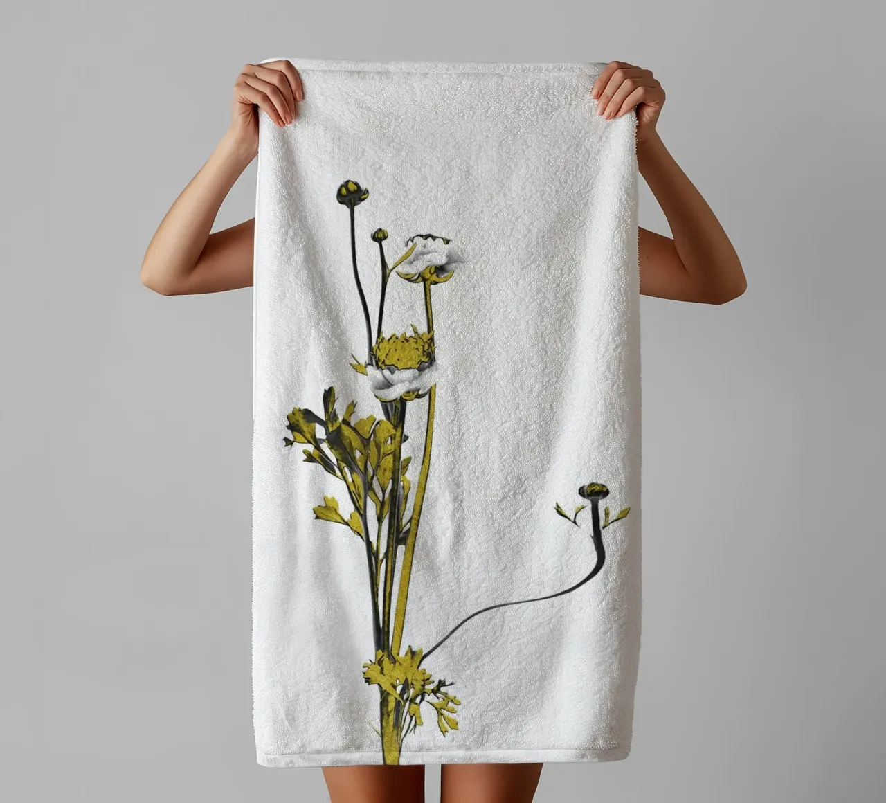 Bloem Minimal Zwart en Goud 08 badhanddoek van amini54