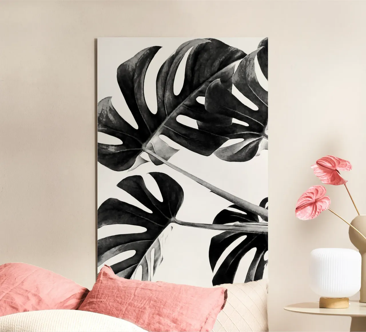Monstera Black and White 05 alu-dibond by amini54