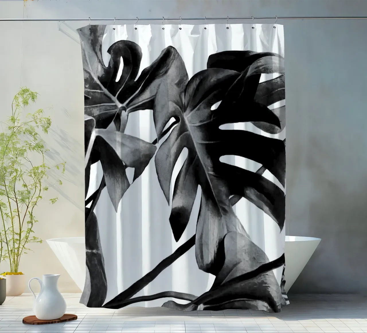 Monstera Black and White 06 shower curtain by amini54