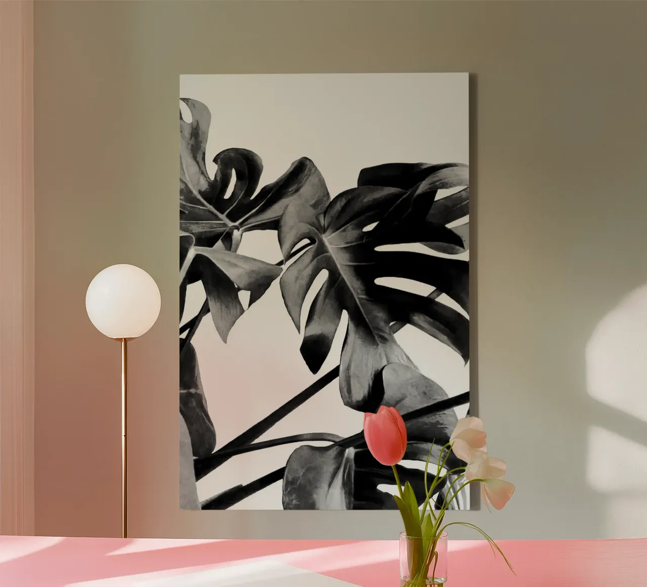 Monstera Bianco e Nero 06 tela con Cornice a cassetta da amini54