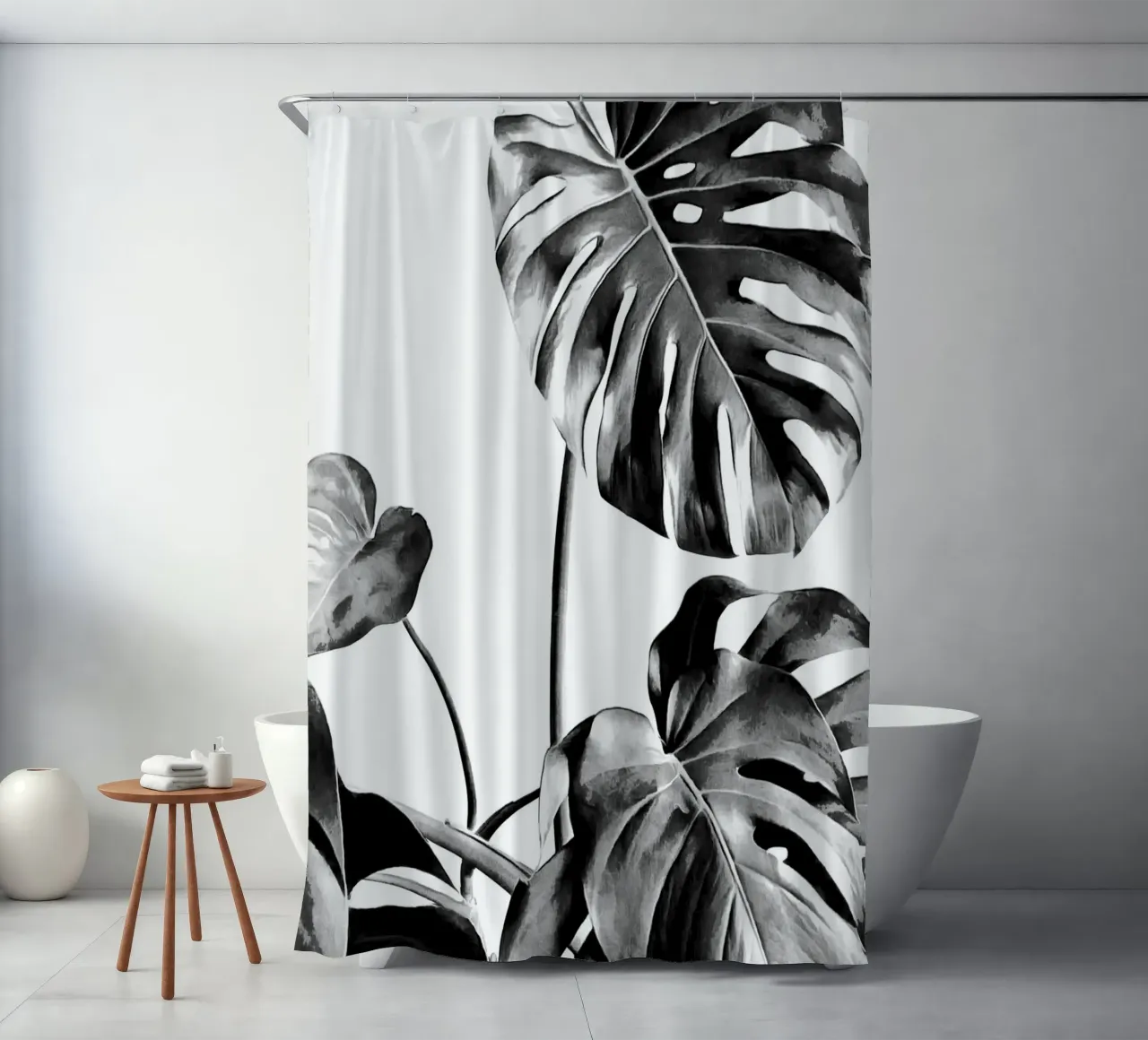 Monstera Black and White 07 shower curtain by amini54