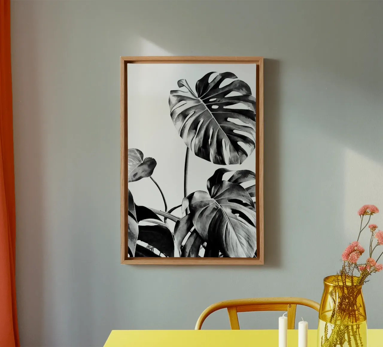 Monstera zwart-wit 07 canvas met Baklijst van amini54