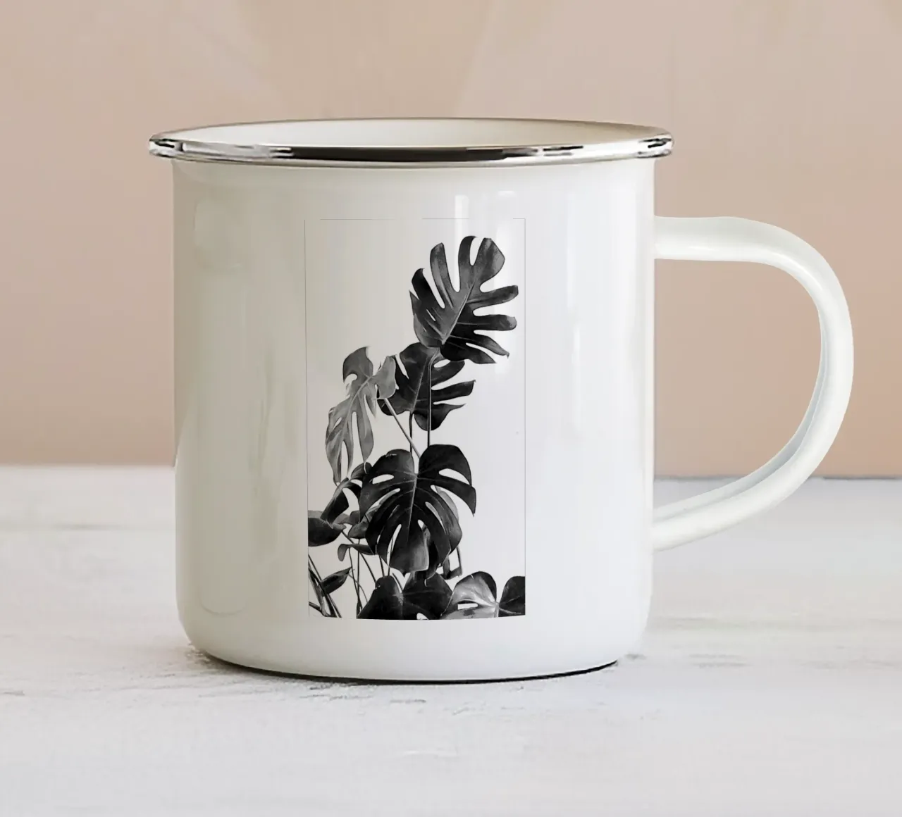 Monstera Bianco e Nero 09 tazza in smalto da amini54