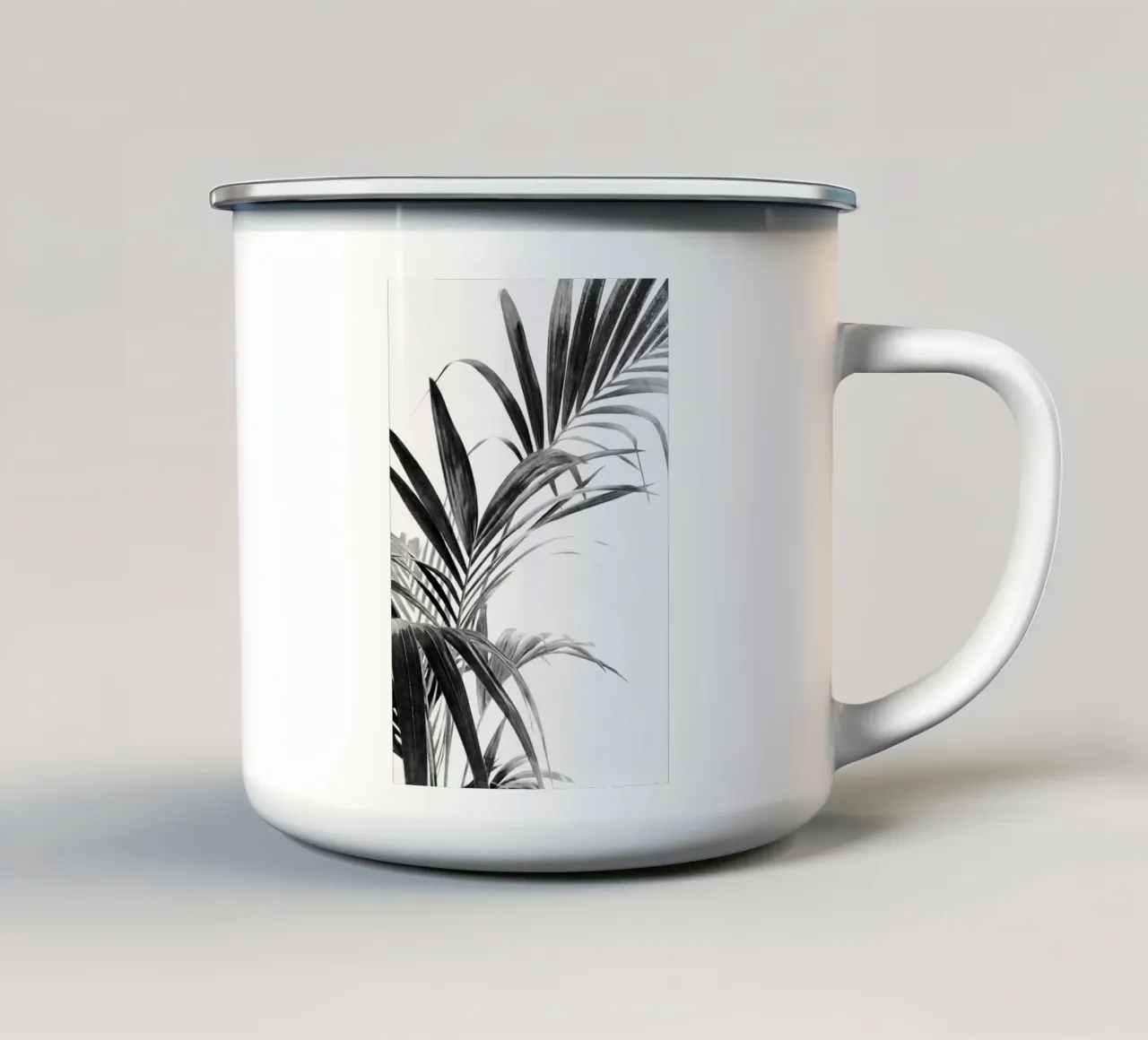Foglie di palma in bianco e nero 03 tazza in smalto da amini54