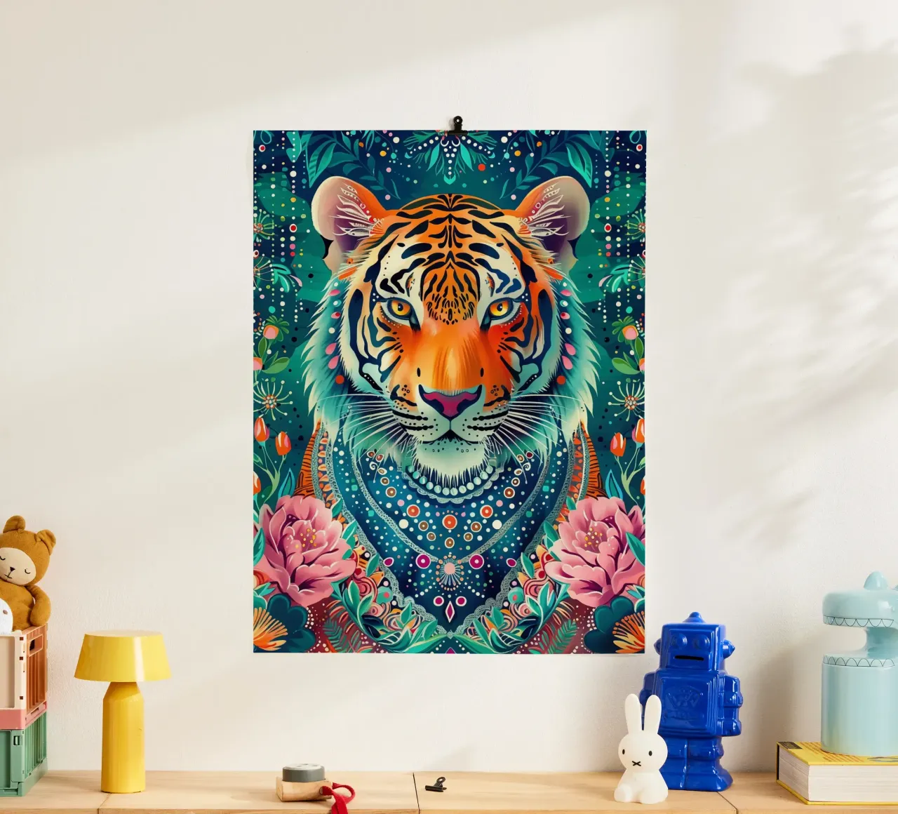 Tigre du temple indien poster avec cadre en plastique de Autofocus