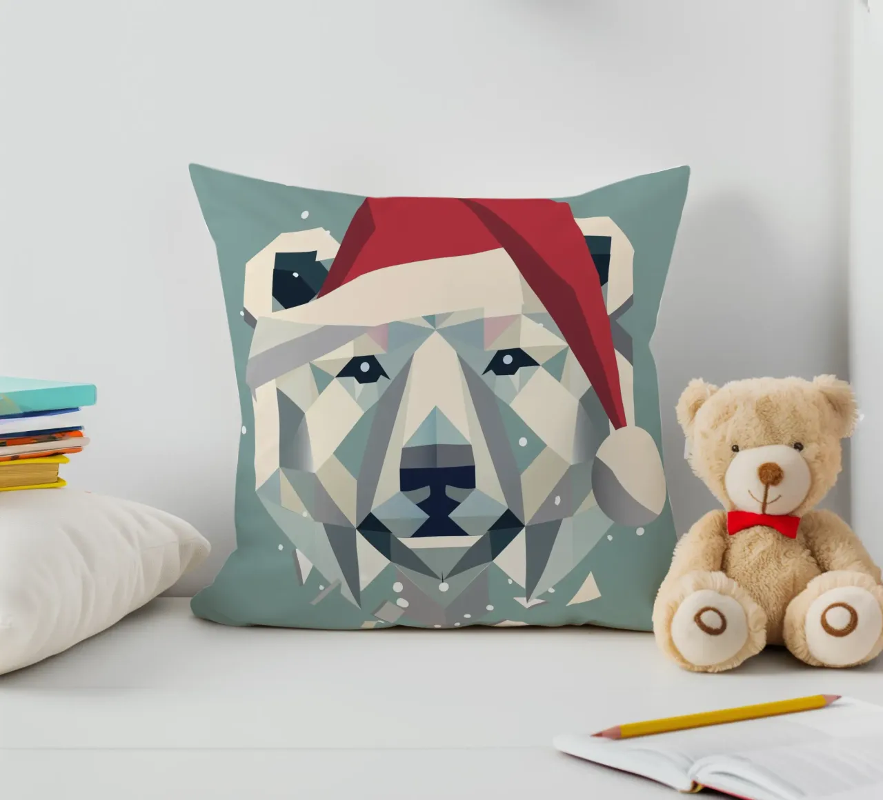 Allegro orso polare natalizio con cappello da Babbo Natale cuscino da namosh