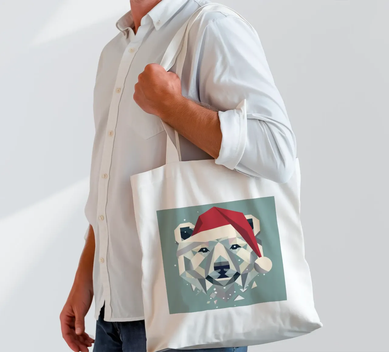Allegro orso polare natalizio con cappello da Babbo Natale borsa in juta da namosh