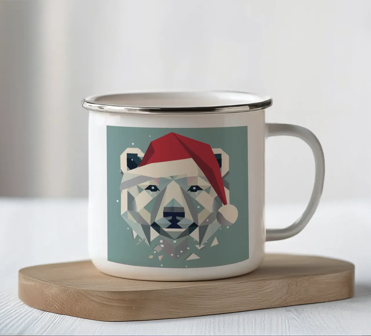 Allegro orso polare natalizio con cappello da Babbo Natale tazza in smalto da namosh