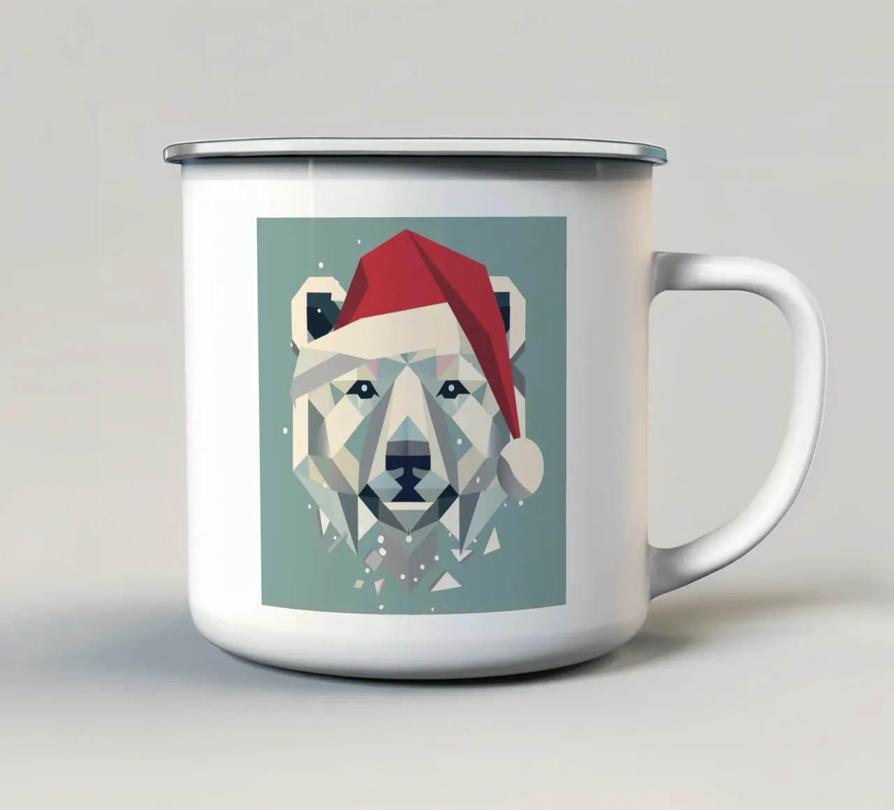 Allegro orso polare natalizio con cappello da Babbo Natale tazza in smalto da namosh