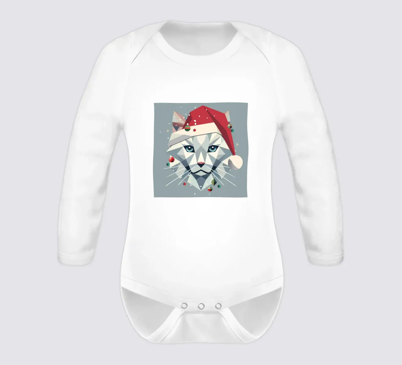 Christmas cat art in a modern geometric style long-sleeve baby romper by namosh