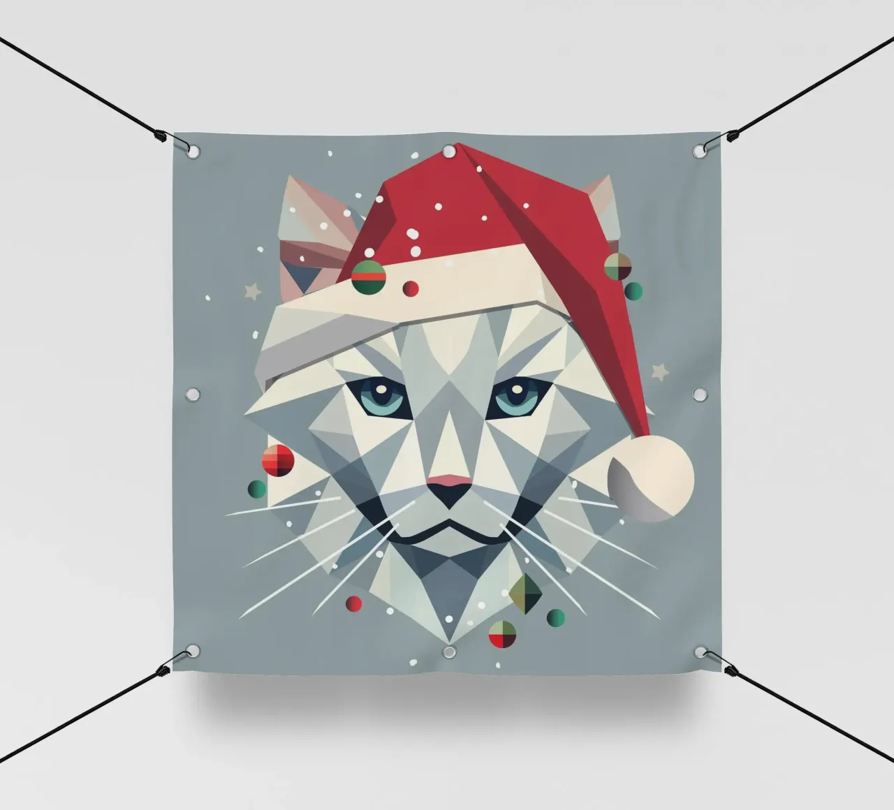 Arte del gatto di Natale in stile geometrico moderno telo in pvc da namosh