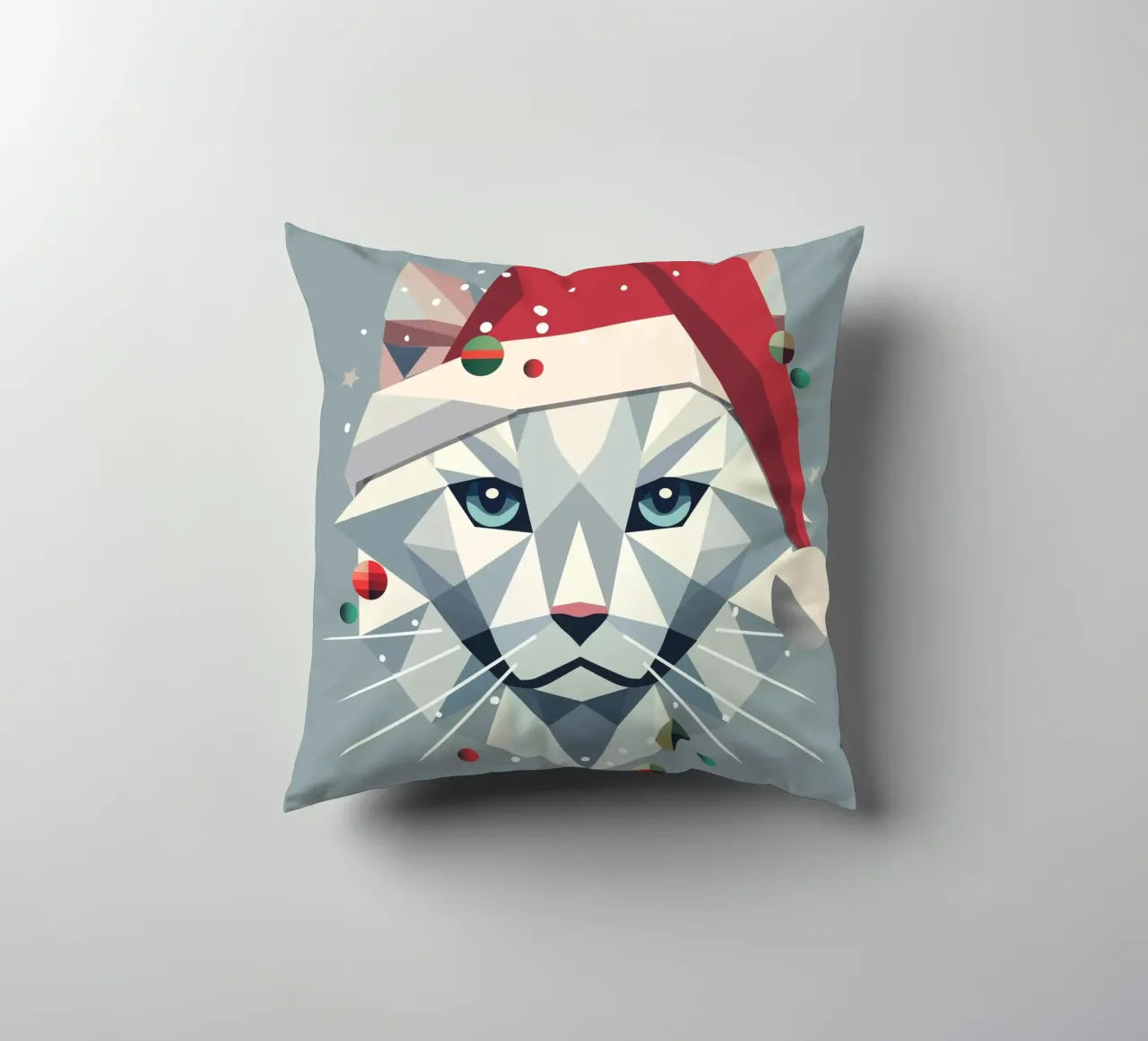 Christmas cat art in a modern geometric style decorative cushion by namosh