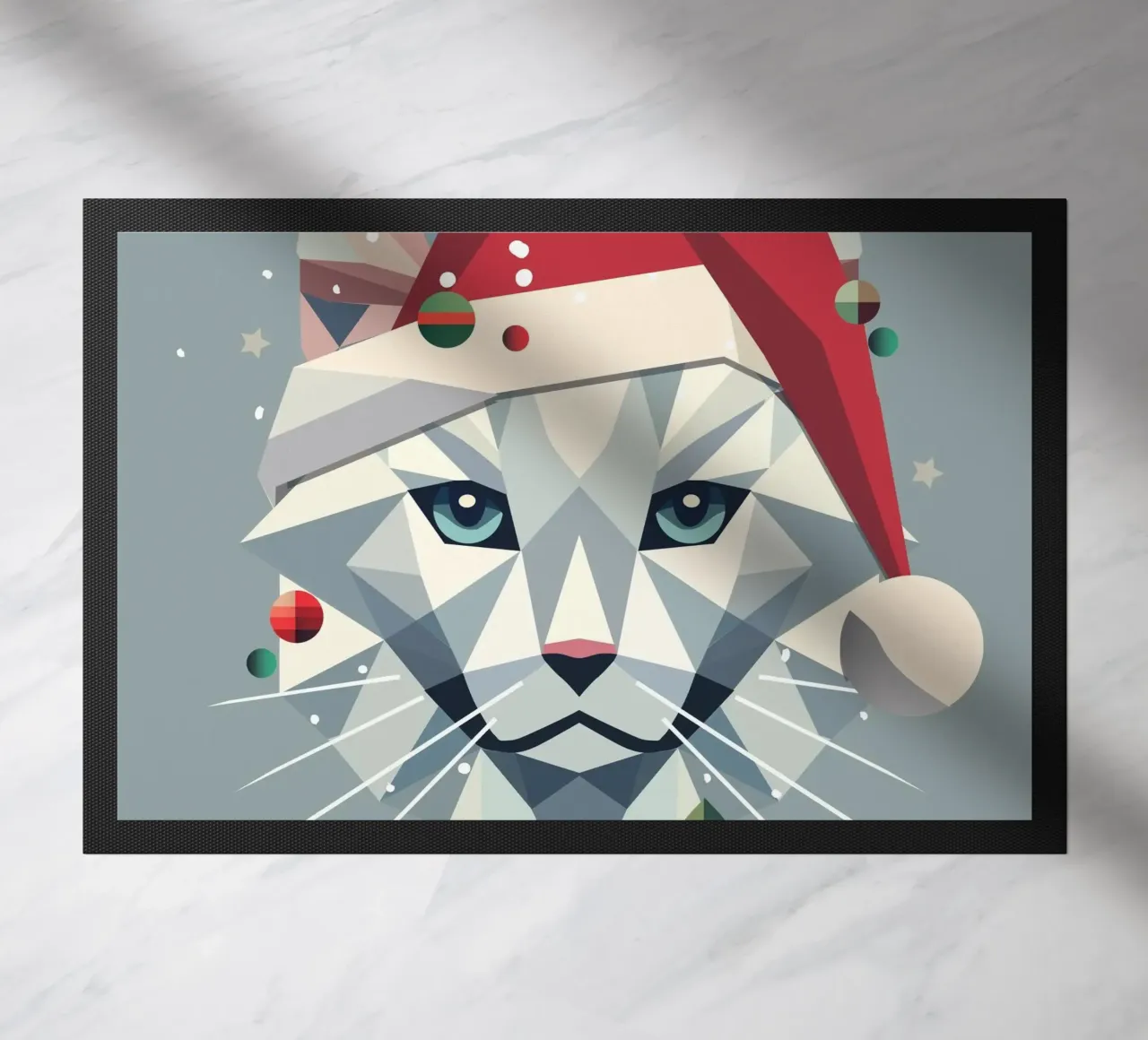Weihnachtliche Katzenkunst im modernen geometrischen Stil Fußmatte von namosh