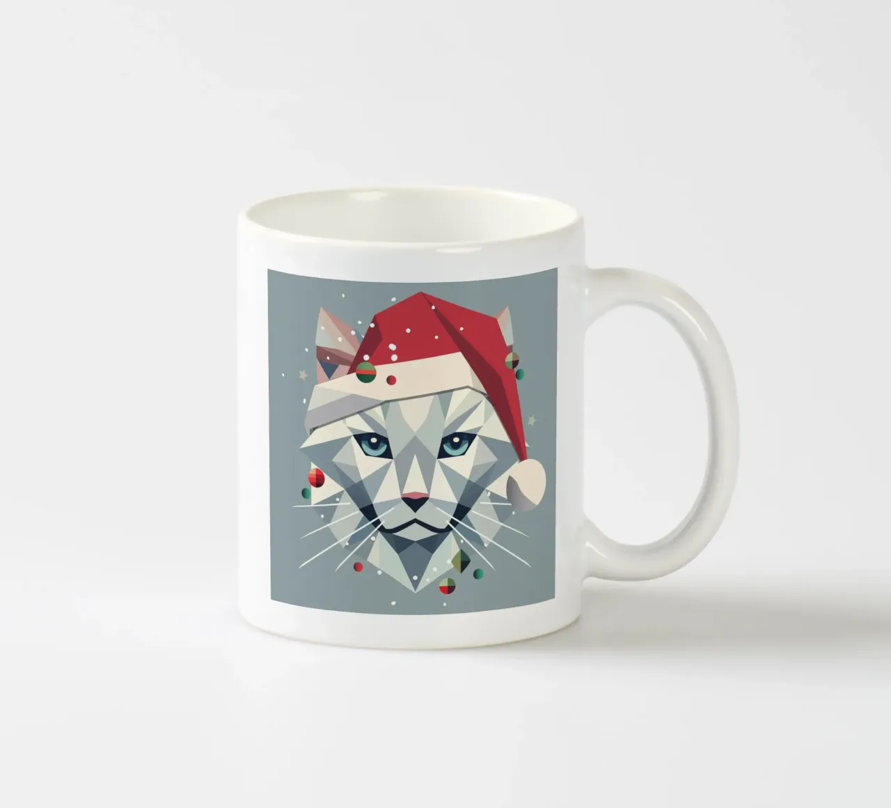 Christmas cat art in a modern geometric style ceramic mug by namosh