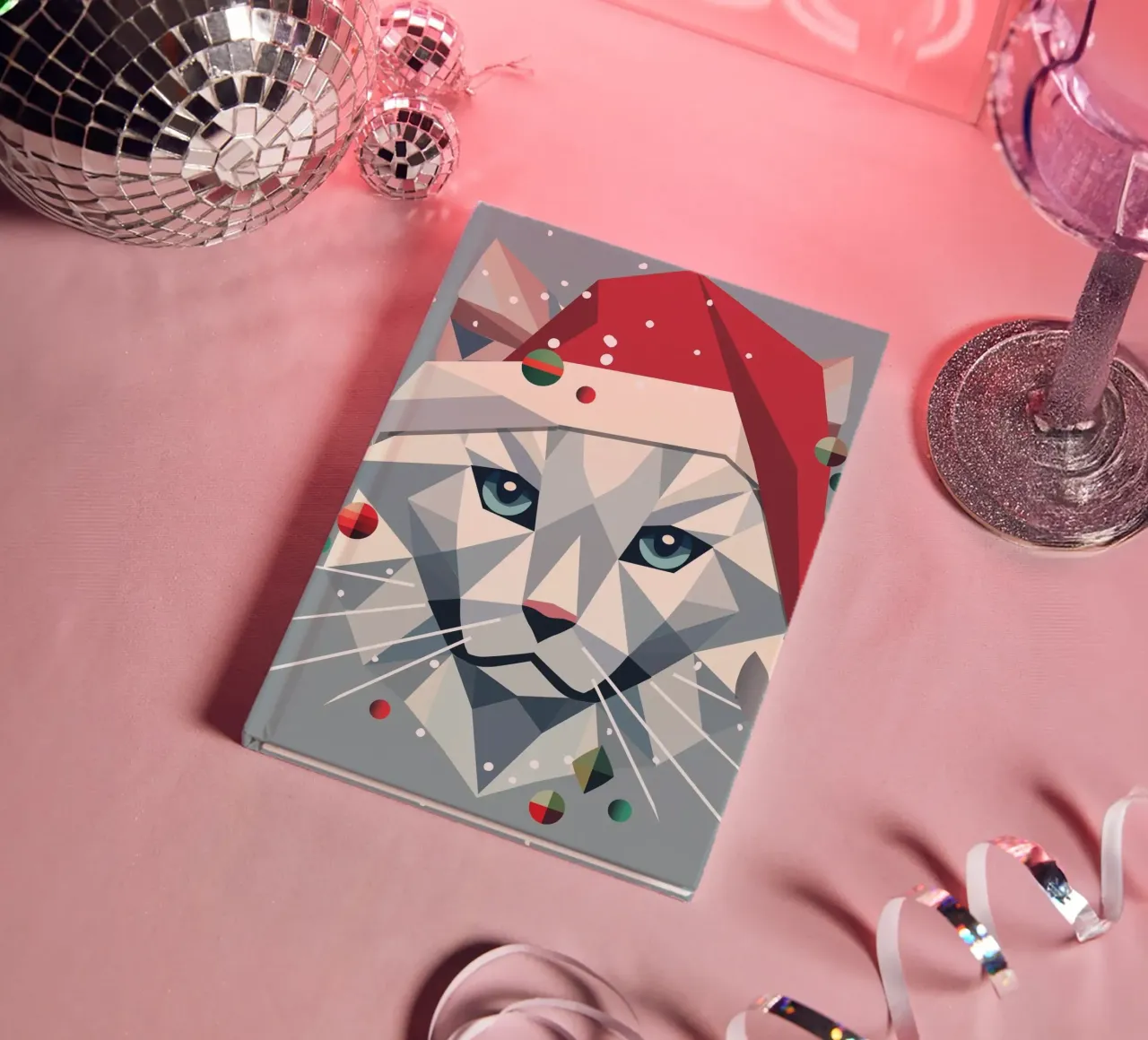 Christmas cat art in a modern geometric style notebook by namosh