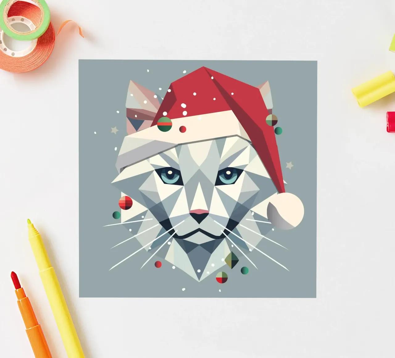 Christmas cat art in a modern geometric style sticker by namosh