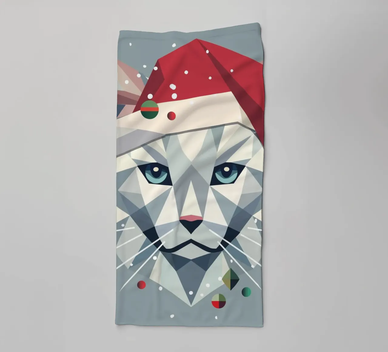 Christmas cat art in a modern geometric style towel by namosh