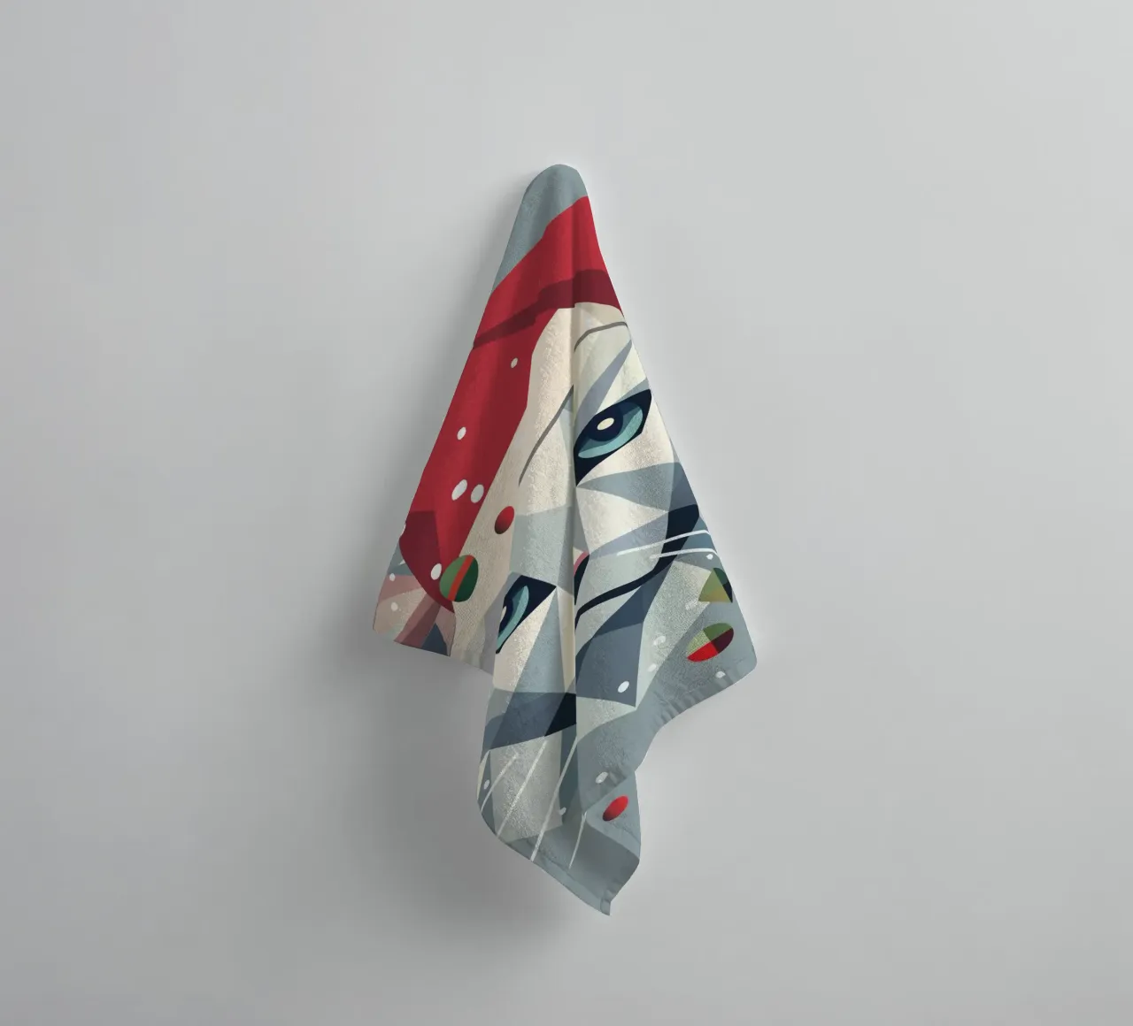 Christmas cat art in a modern geometric style towel by namosh