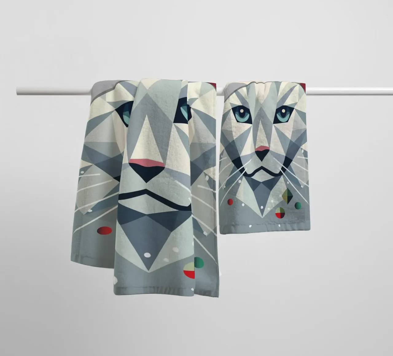 Christmas cat art in a modern geometric style towel by namosh