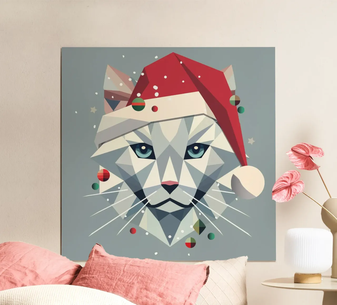 Arte del gatto di Natale in stile geometrico moderno carta hahnemühle da namosh