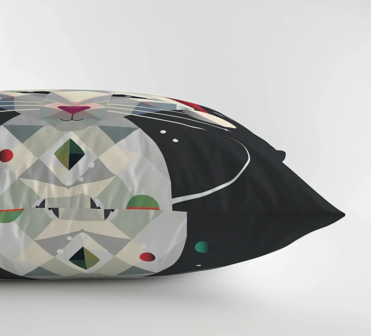 Festive snow mouse in a geometric Christmas design decorative cushion by namosh