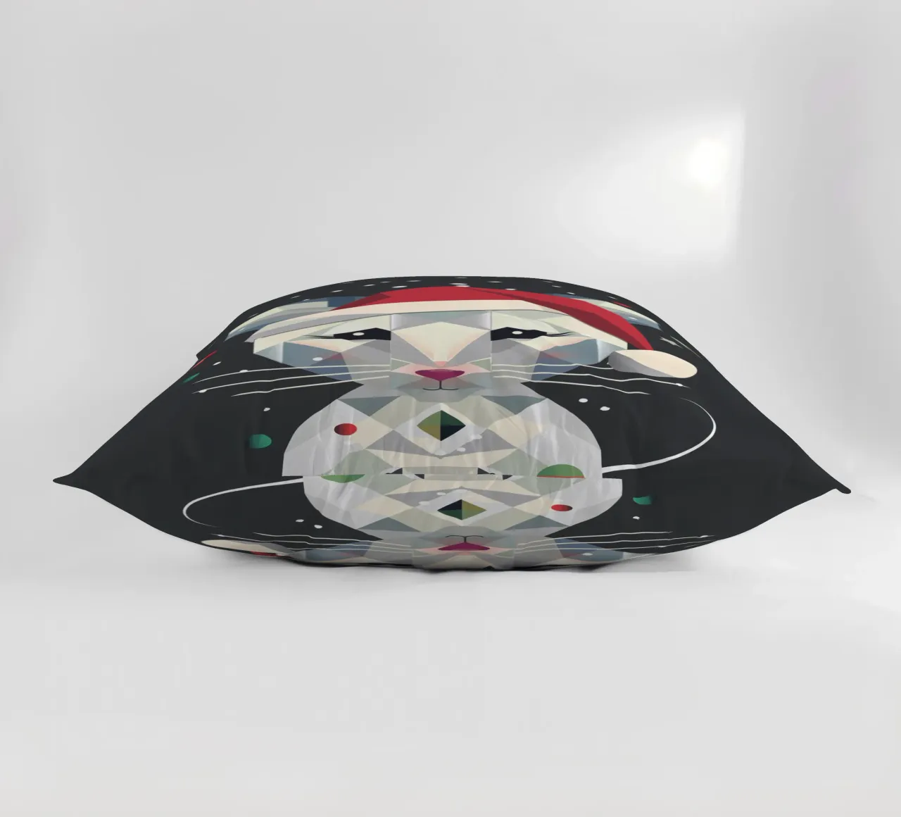 Festive snow mouse in a geometric Christmas design decorative cushion by namosh