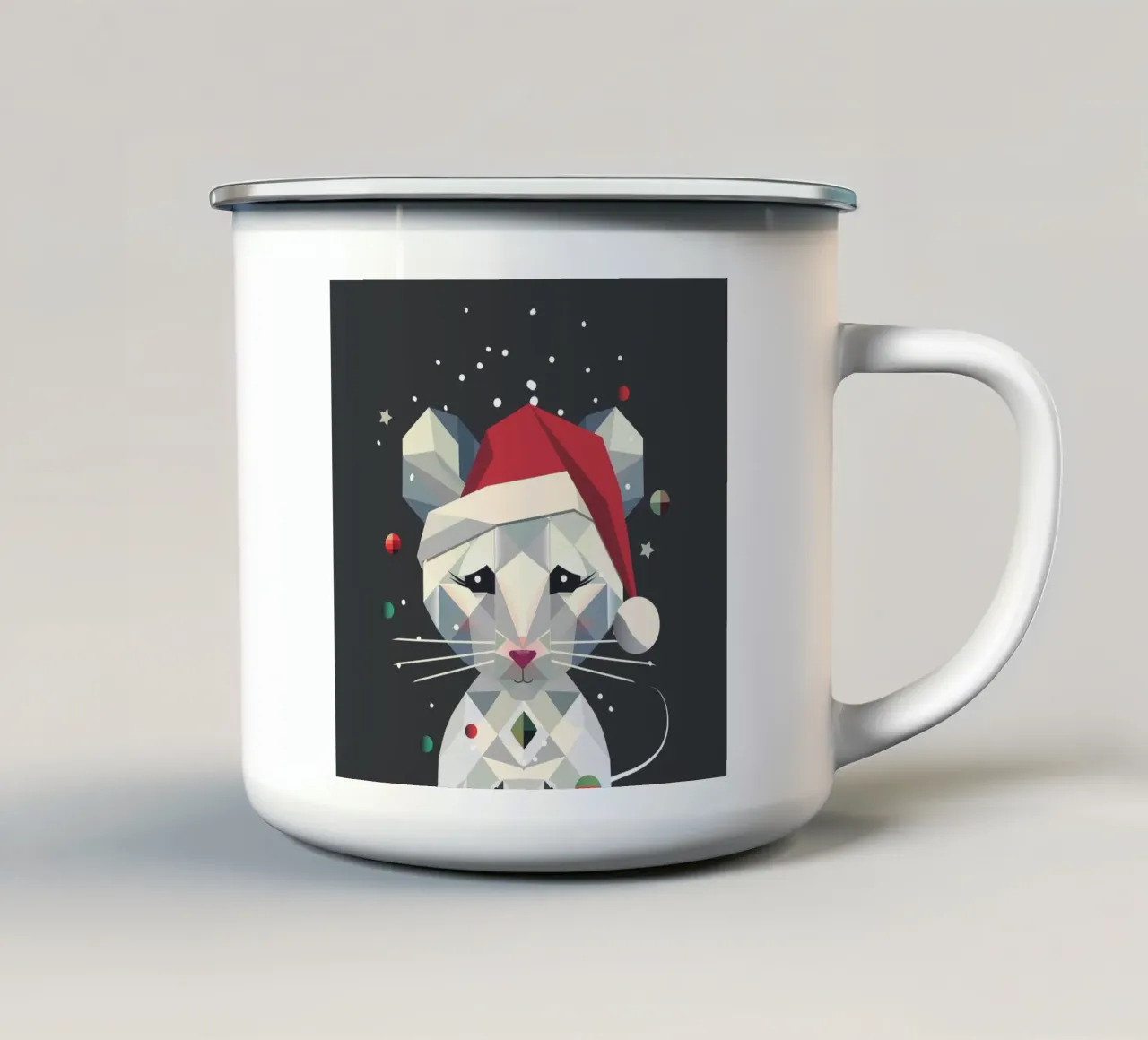 Feestelijke sneeuwmuis in een geometrisch kerstontwerp emaille mok van namosh