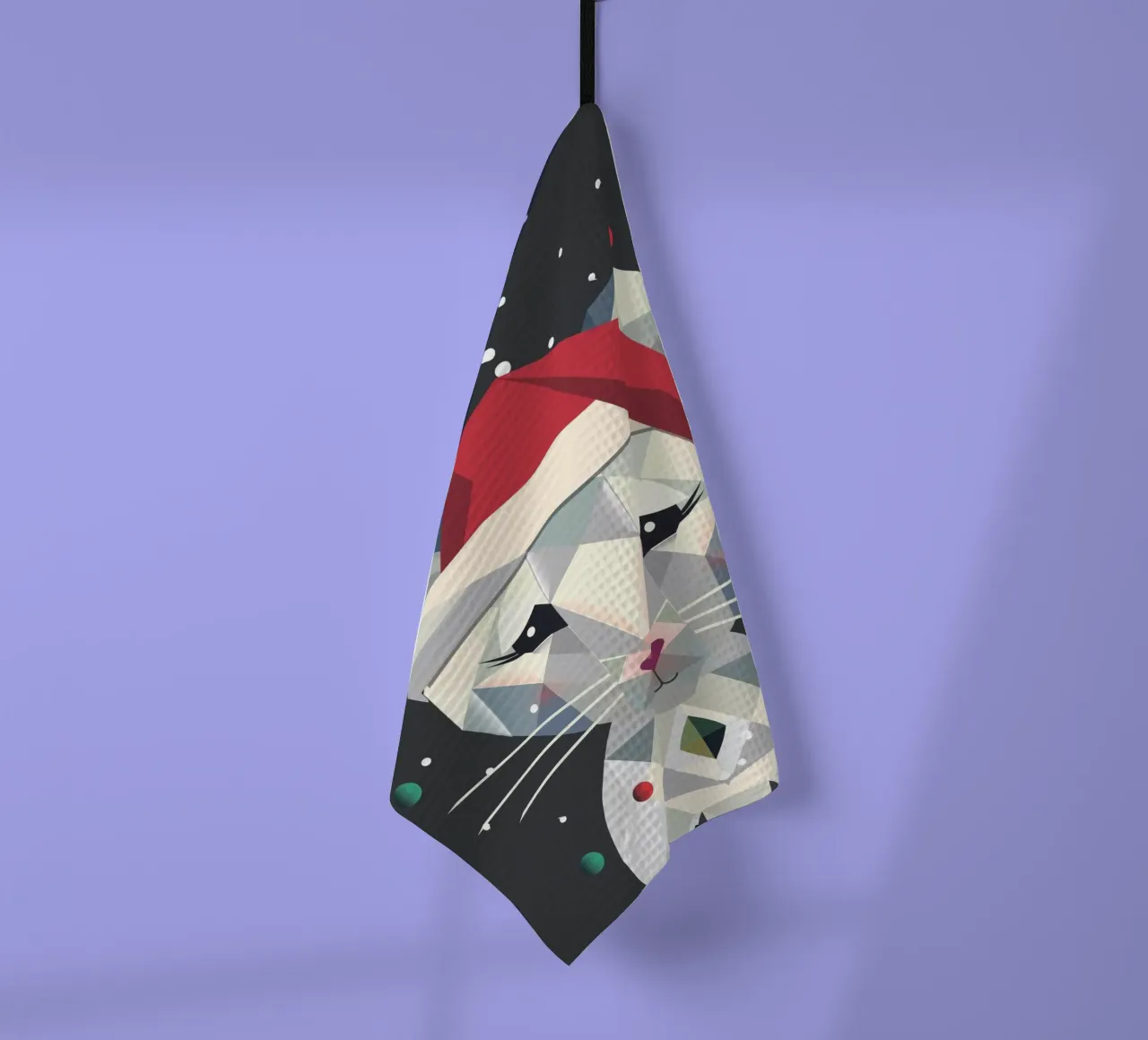 Feestelijke sneeuwmuis in een geometrisch kerstontwerp theedoek van namosh