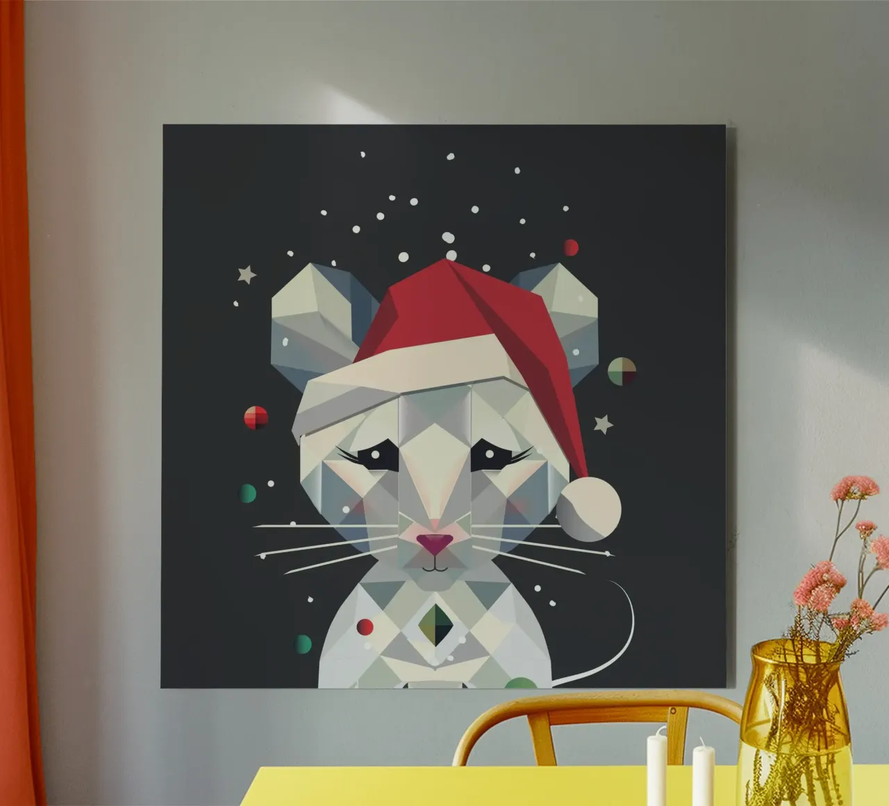 Festive snow mouse in a geometric Christmas design forex plate by namosh