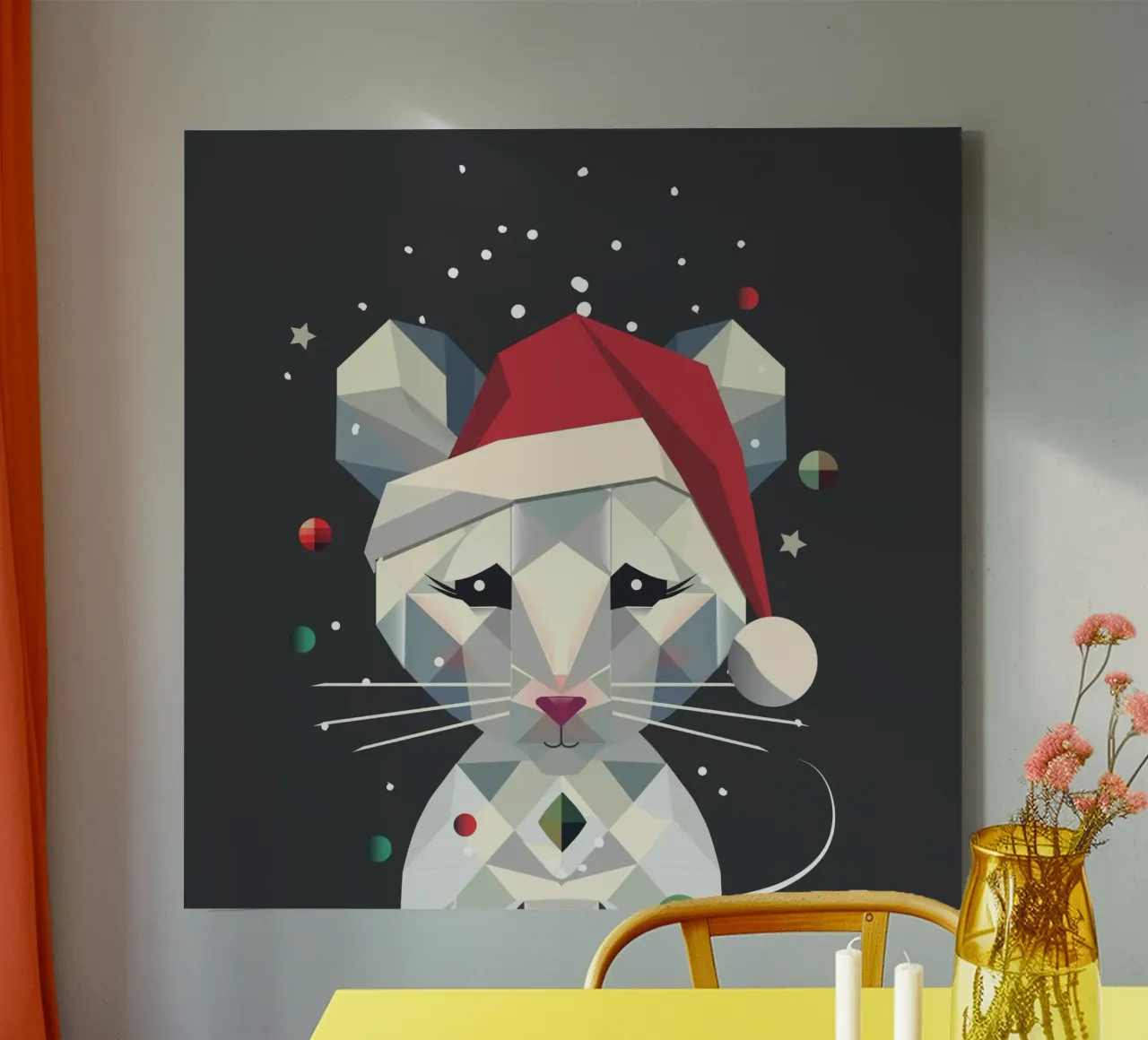 Feestelijke sneeuwmuis in een geometrisch kerstontwerp canvas van namosh