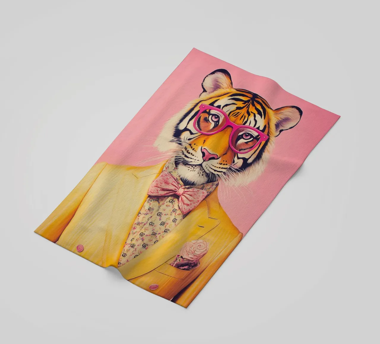 Moda tigre in giallo con occhiali rosa telo mare da Autofocus