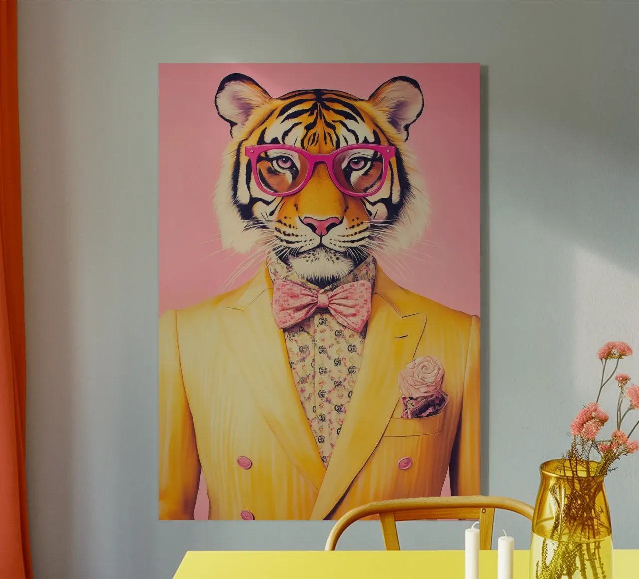 Moda tigre in giallo con occhiali rosa plexiglass da Autofocus