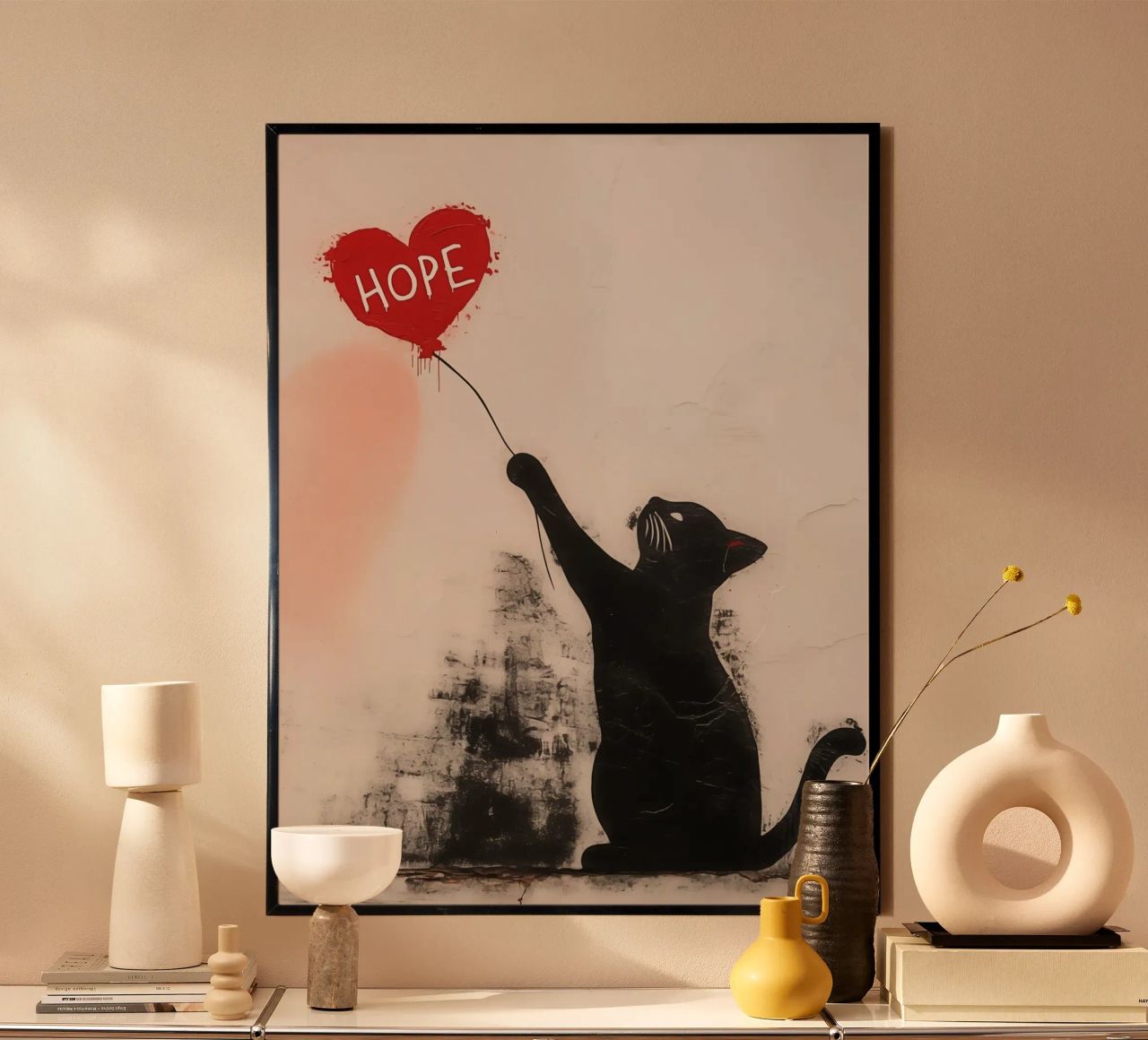 Hoffnung - Banksy Katze mit Rotem Ballon Poster von Autofocus