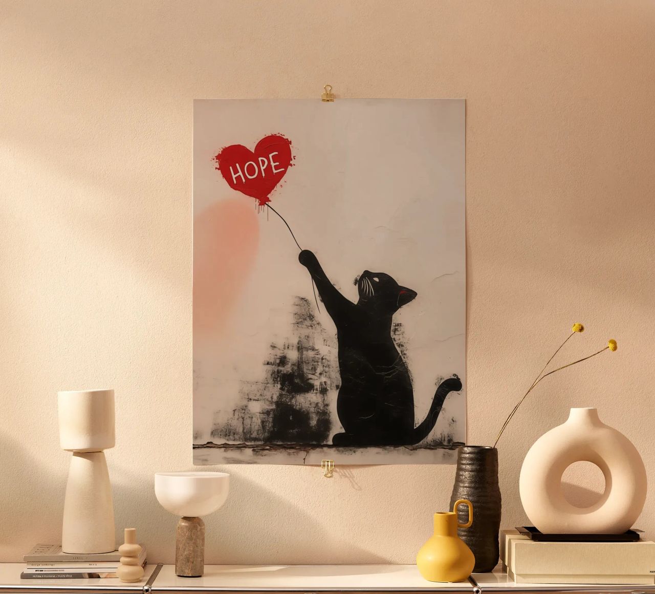 Hoffnung - Banksy Katze mit Rotem Ballon Poster von Autofocus