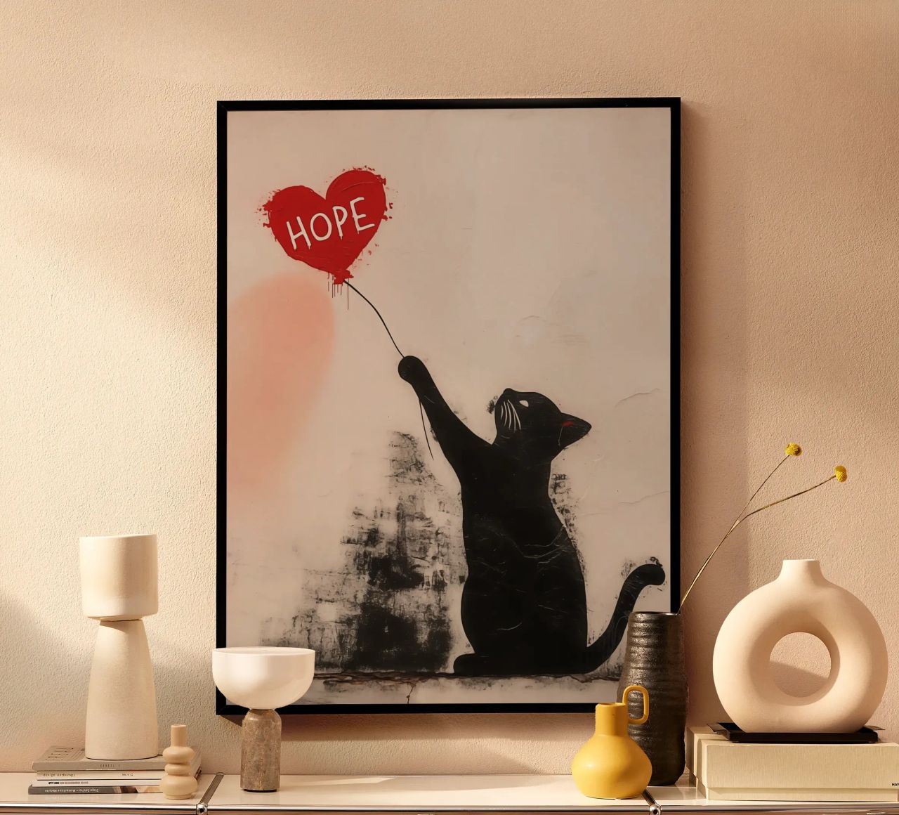 Hoffnung - Banksy Katze mit Rotem Ballon Poster von Autofocus