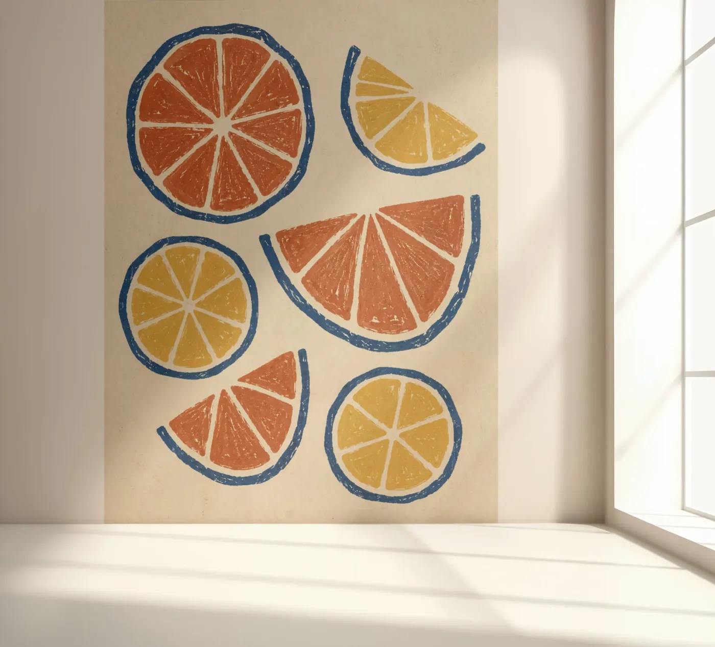 Rustic citrus block print pattern fotobehang van Dayitakshara
