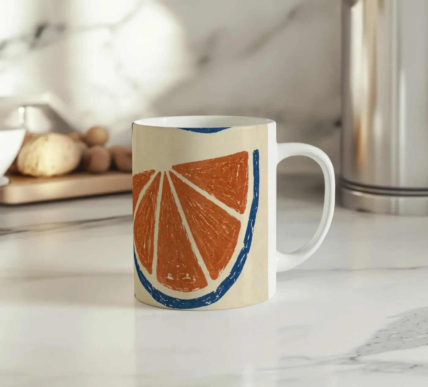 Rustic citrus block print pattern ceramic mug by Dayitakshara