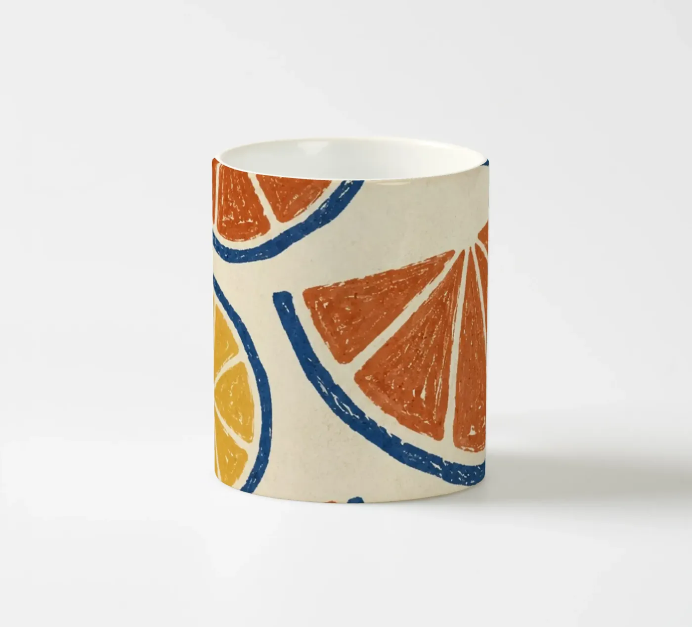 Rustic citrus block print pattern ceramic mug by Dayitakshara