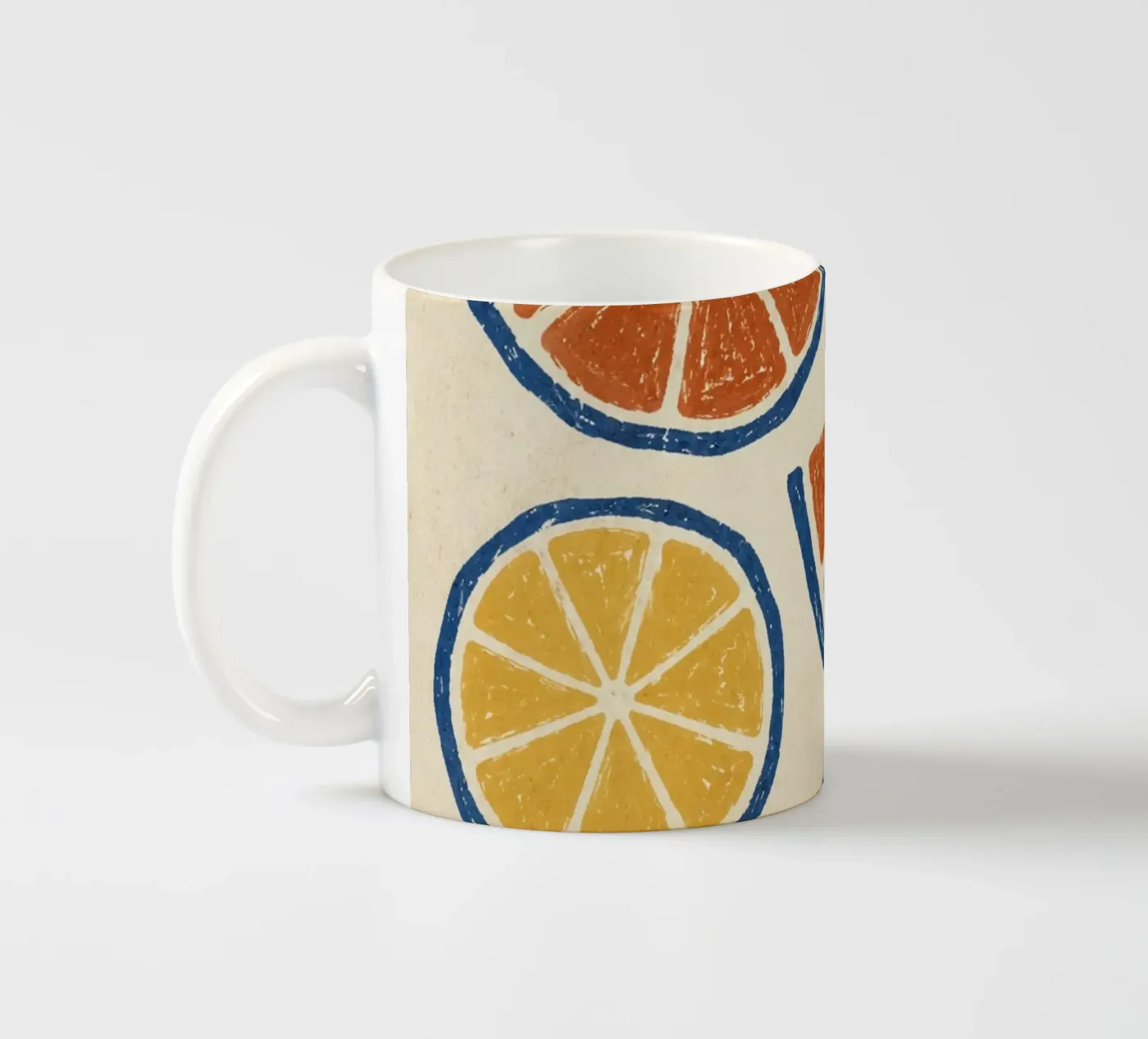 Rustic citrus block print pattern ceramic mug by Dayitakshara