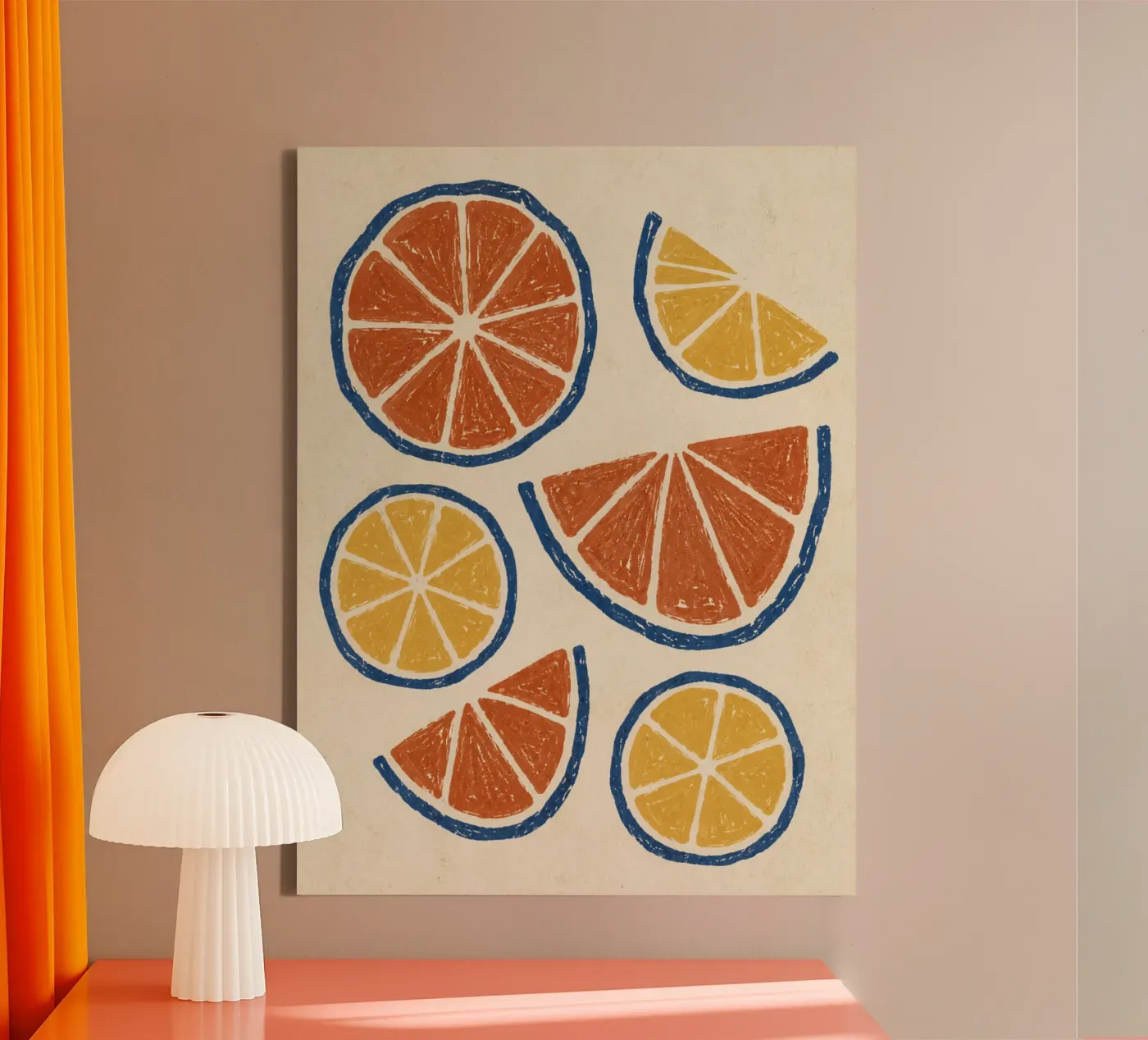 Rustic citrus block print pattern canvas by Dayitakshara