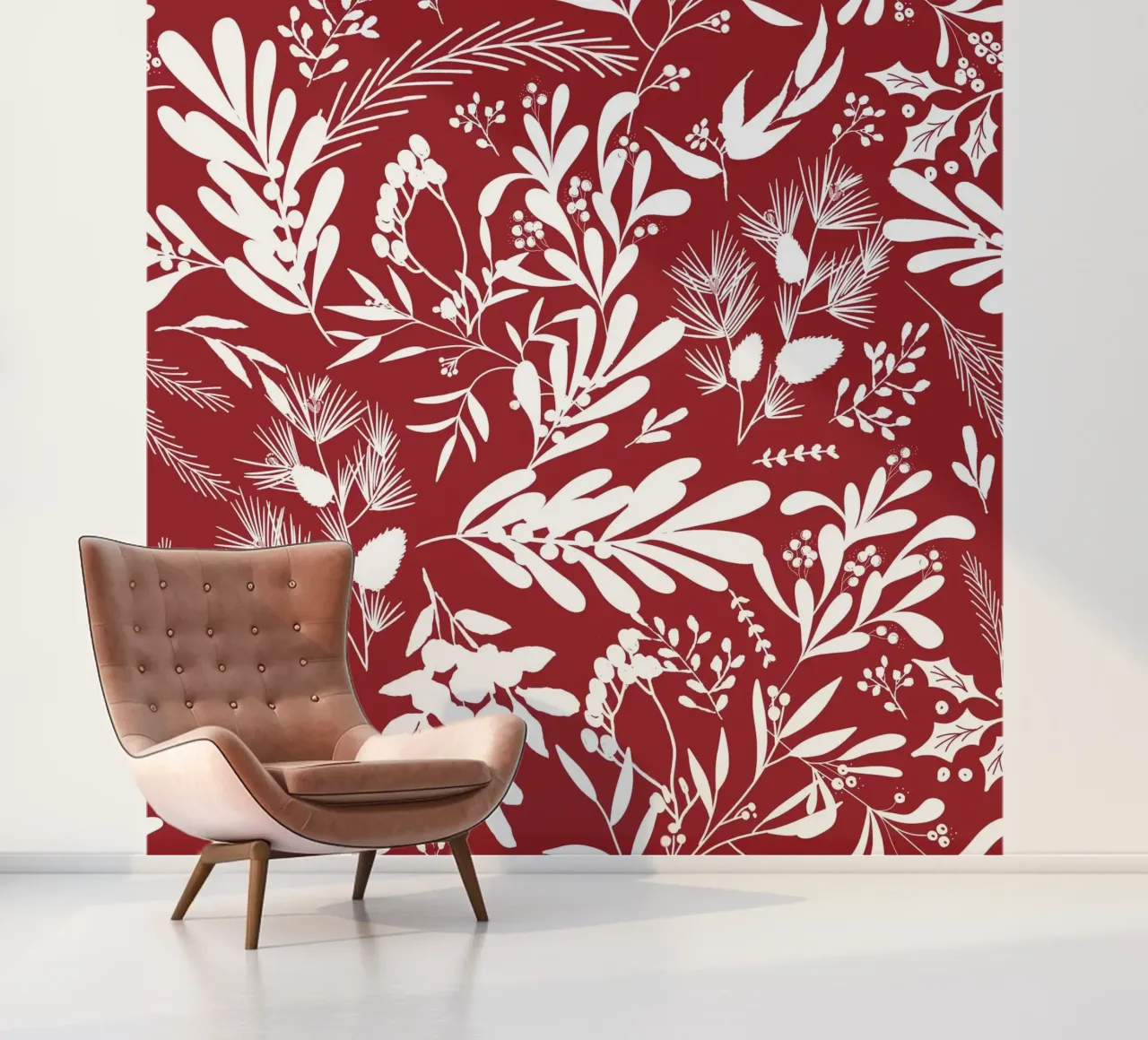 Dark Red Christmas Leaves Pattern photo wallpaper by anisillustration