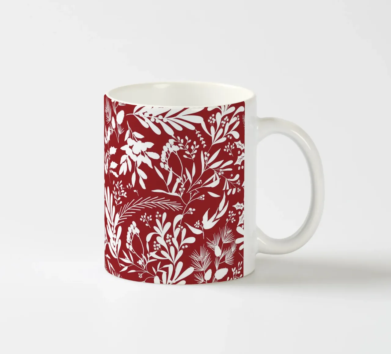 Dark Red Christmas Leaves Pattern tazza in ceramica da anisillustration