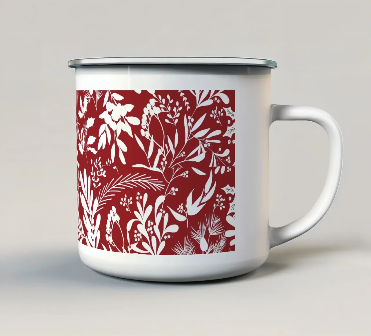 Dark Red Christmas Leaves Pattern tazza in smalto da anisillustration