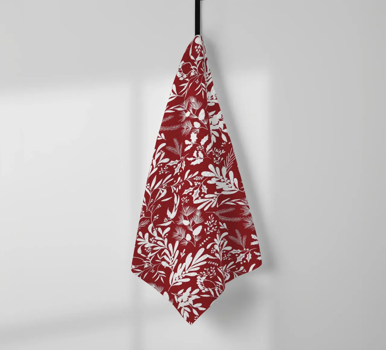 Dark Red Christmas Leaves Pattern canovaccio da cucina da anisillustration