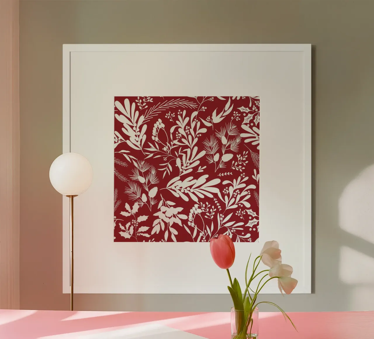 Dark Red Christmas Leaves Pattern carta hahnemühle da anisillustration