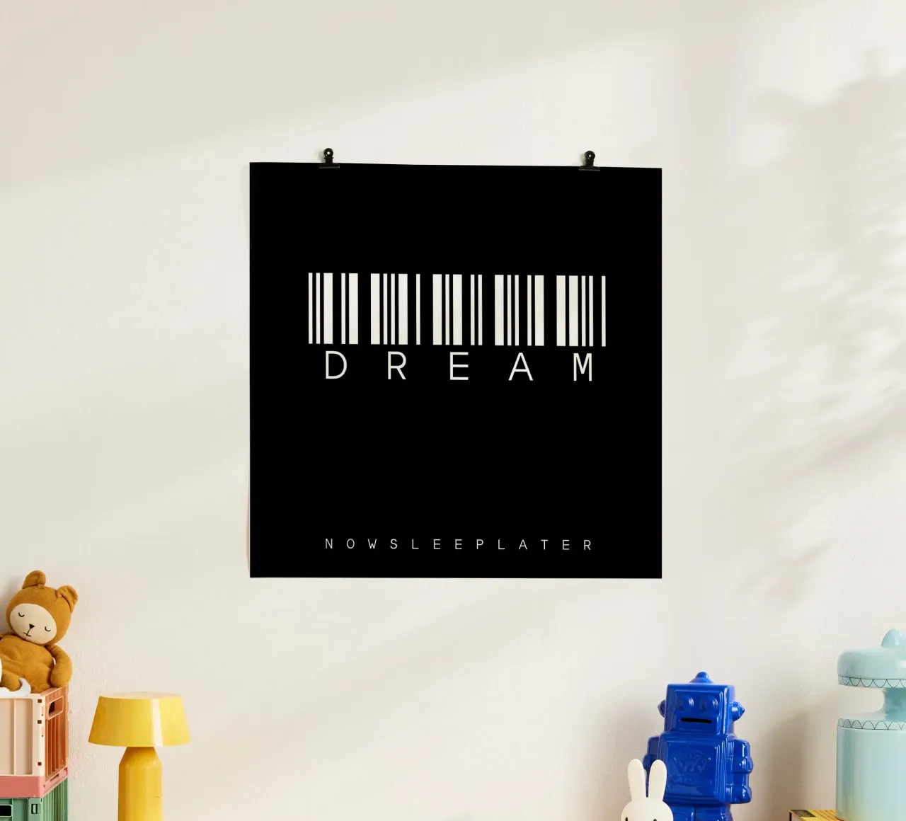Barcode DREAM Black poster con telaio in plastica da steffi | wordART