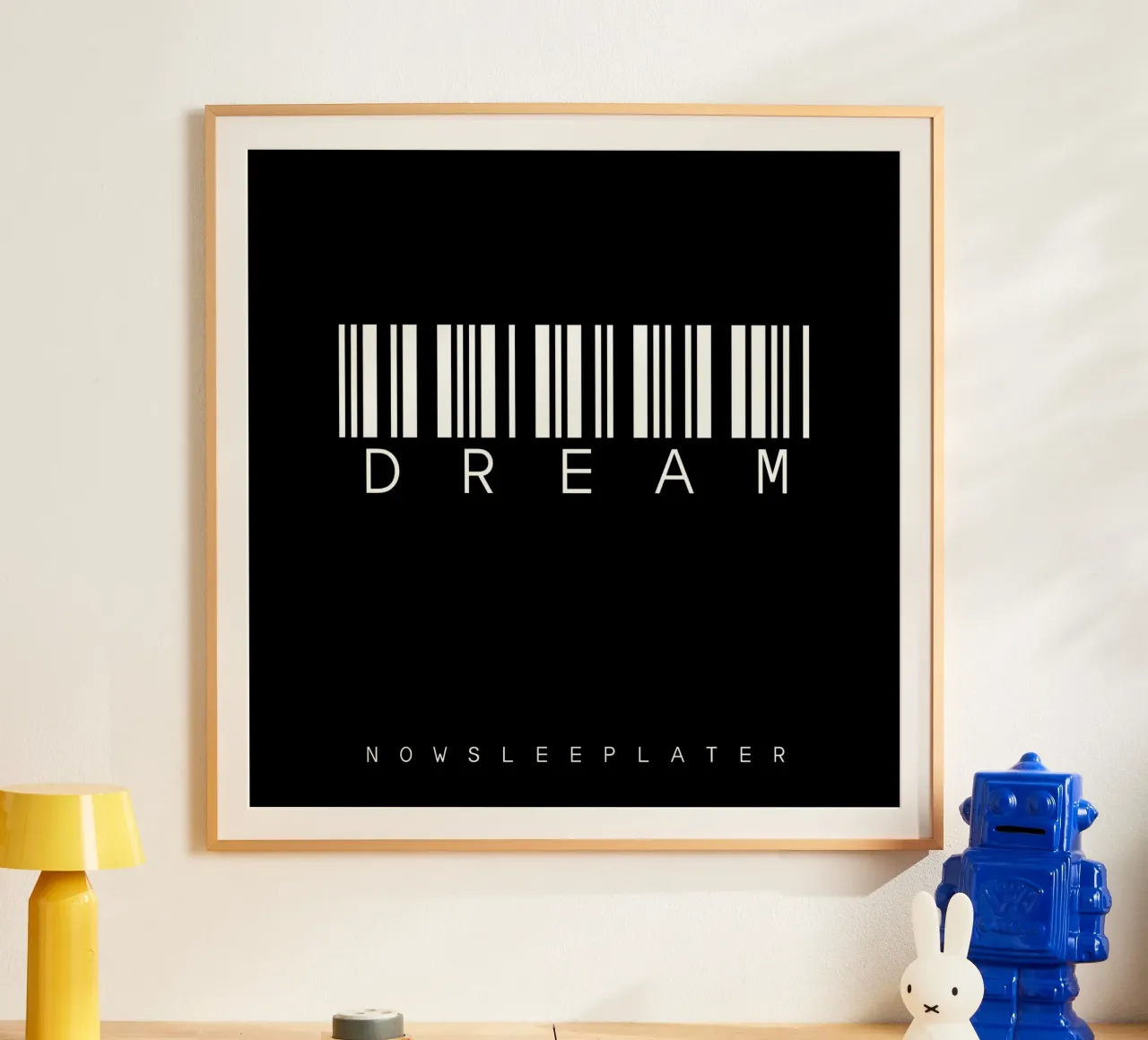 Barcode DREAM Black poster con telaio in plastica da steffi | wordART