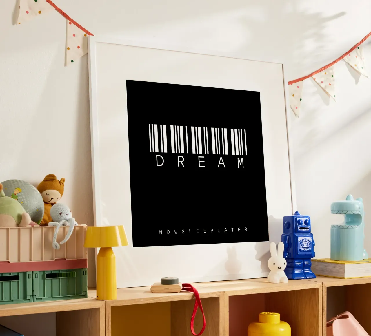 Barcode DREAM Black poster con telaio in plastica da steffi | wordART