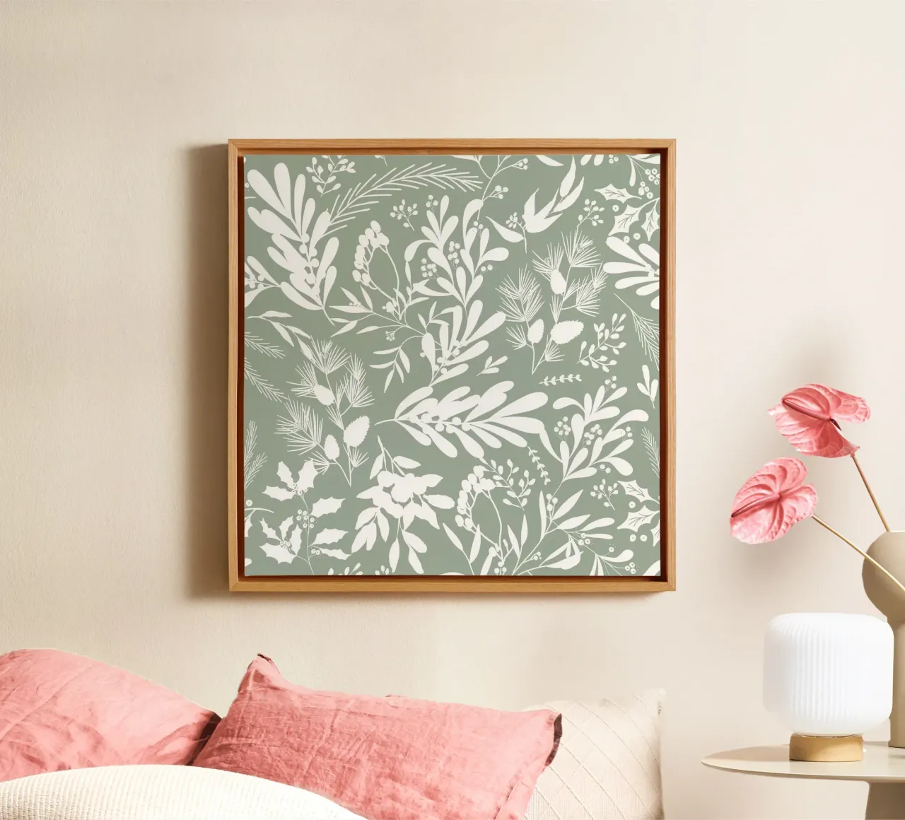 Christmas Botanical Light Green canvas by anisillustration